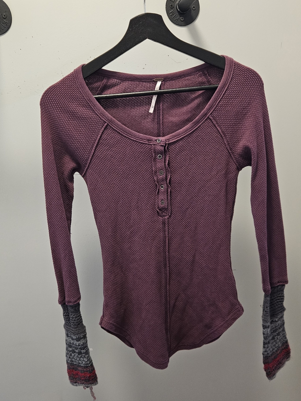 Free People Waffle-Knit Henley Ski Lodge Thermal Long Sleeve